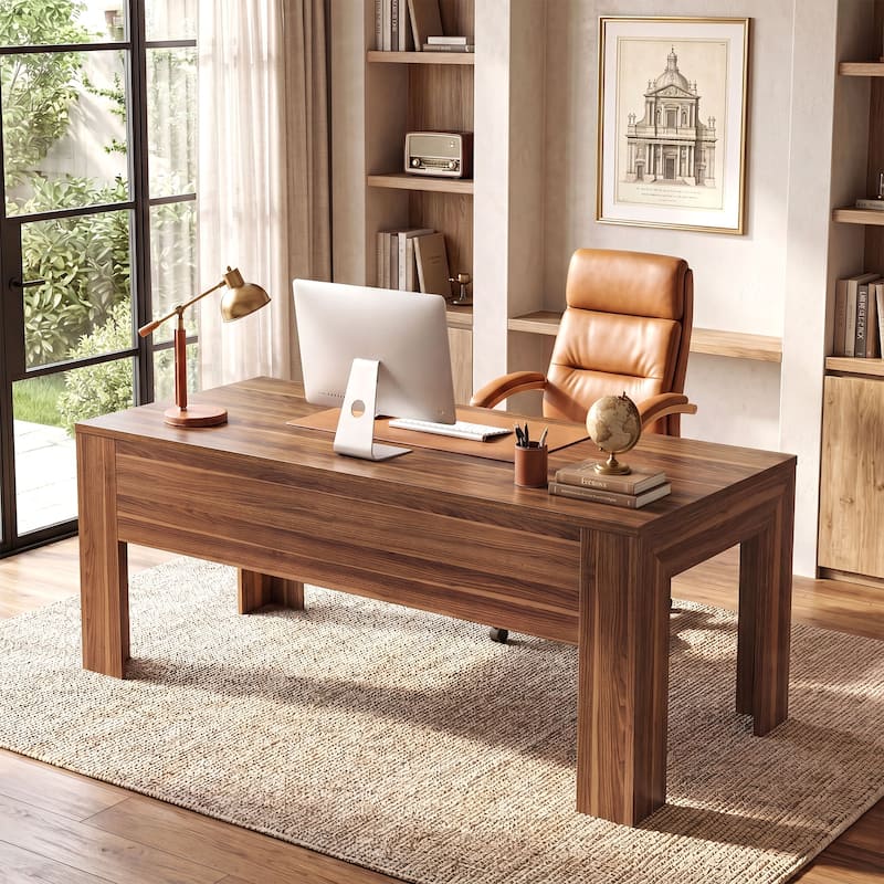 Modern Executive Desk with Large Tabletop, 63-Inch Office Desk, Computer Desk, Long Workstation for Home Office
