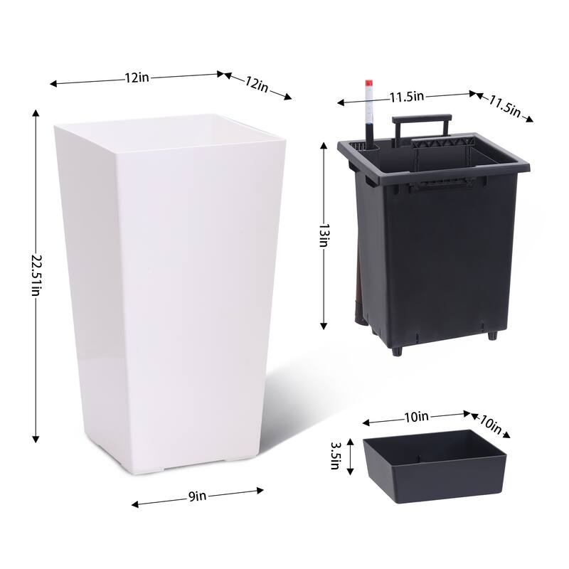 2PCS Garden Decor 22.5" Tall Indoor Outdoor Planters with Water Level Monitor