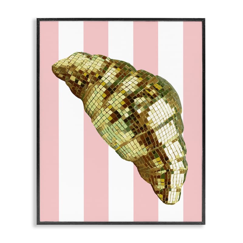 Stupell Disco Croissant & Pink Stripes Framed Giclee Art Design By Lil' Rue - 24 x 30 - Black