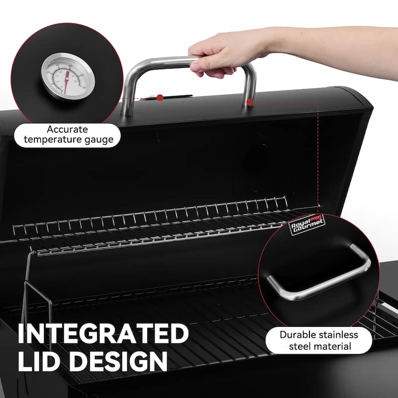 Royal Gourmet CC1624 Barrel Charcoal Grill with Side & Front Shelves