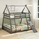 preview thumbnail 5 of 25, Twin Over Queen Bunk Bed Wooden Kids Bed with Climbing Nets and Ramp