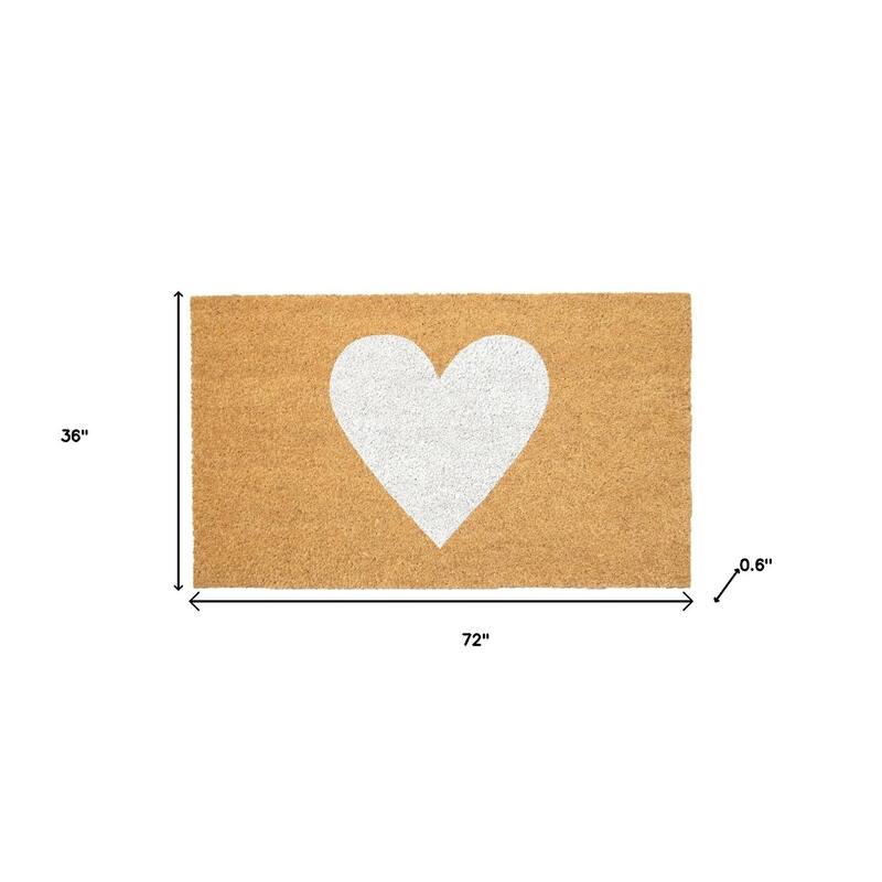 HomeRoots 36" X 72" Brown And White Heart Outdoor Coir Door Mat - 36.00' X '72.00