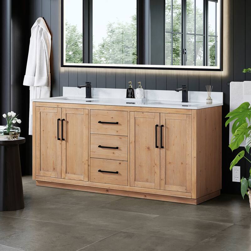 Cicero Single Bathroom Vanity in Light Brown with Grain White Engineered Stone Countertop without Mirror
