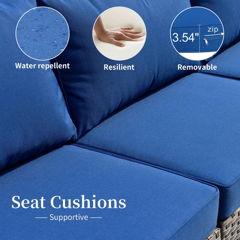 OVIOS 14-piece Deep Seat Wicker Conversation Sectional Set with Glass-top Table