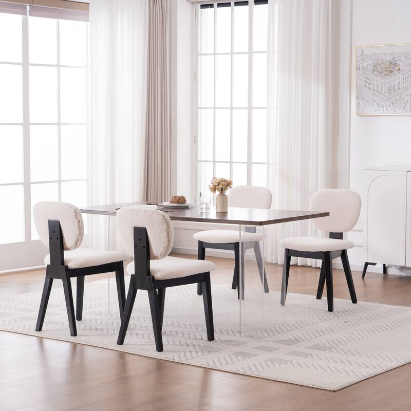 Set of 2/4/6 Mid-Century Modern Upholstered Dining Chairs - White - Set of 4