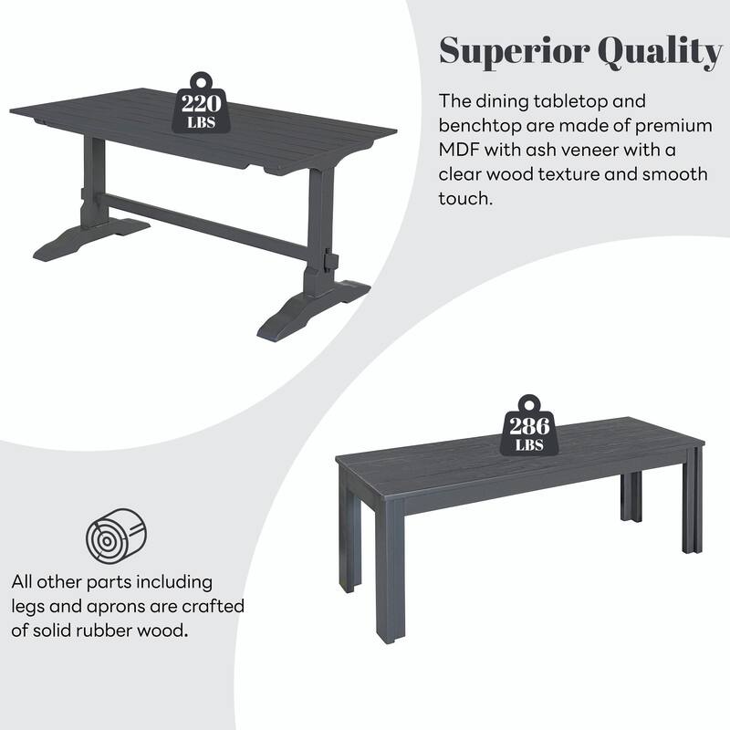 3-Piece Retro Dining Set - Rectangular Trestle Table with 2 Benches