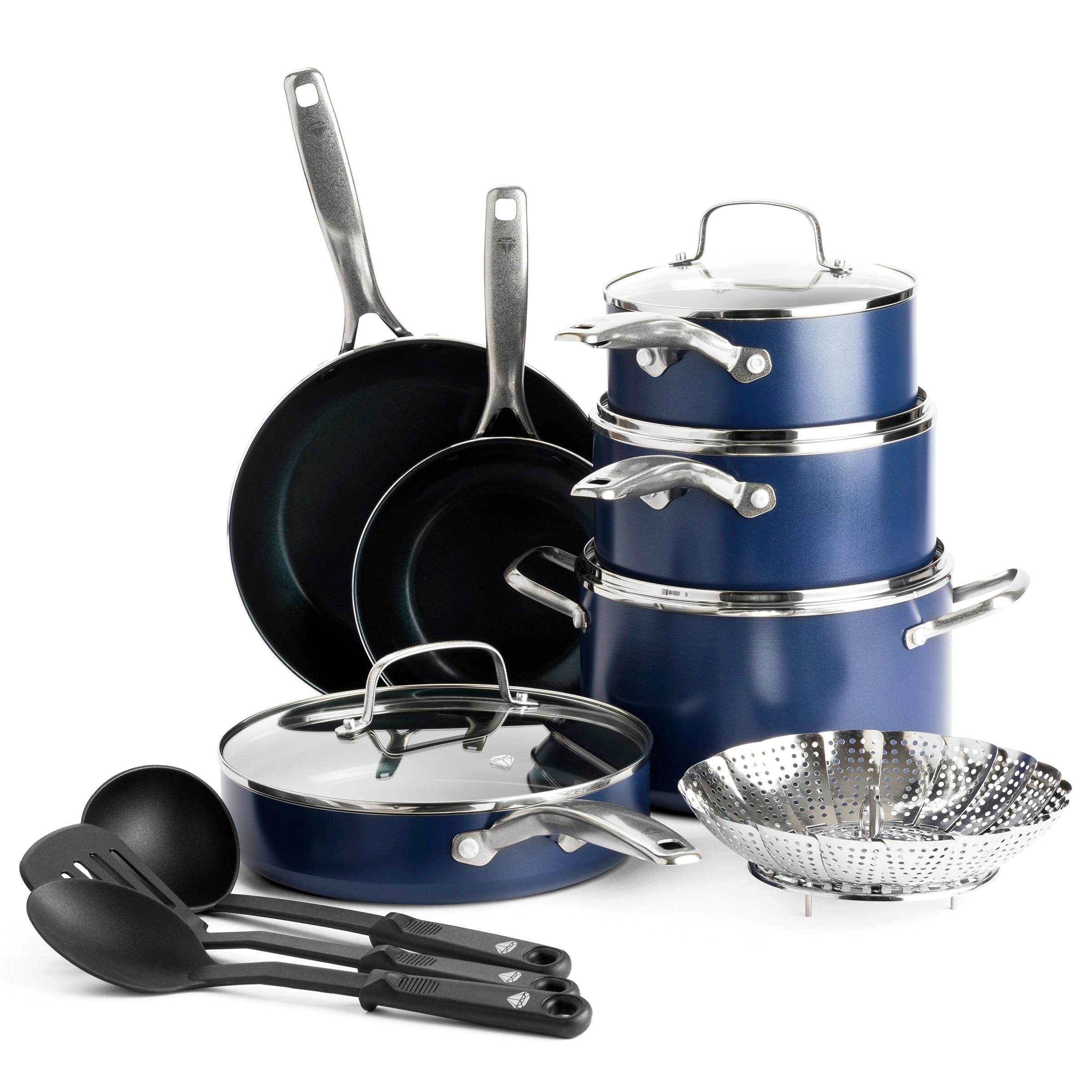 Basque Enameled Cast Iron Nonstick Cookware 7 Piece Set Biscay Blue