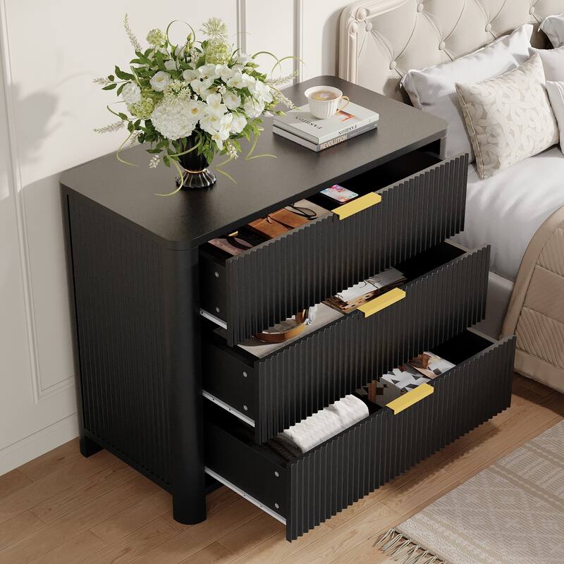 31.5-Inch Wide Night Stand, Oversized Nightstand with 3 Drawers