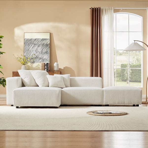 Modular Soft Corduroy Sectional Sofa with L-Shaped Chaise and Ottoman ...