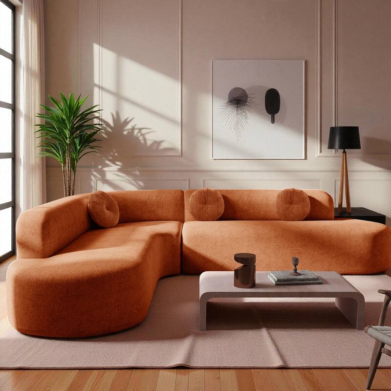 122" Extra Large Curved Sectional Sofa Soft Upholstery with 3 Round Cushions High-Resilience Foam Modern Living Room Couch