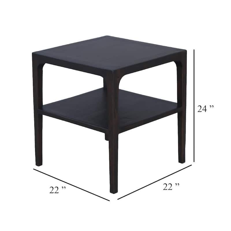 Geni Corner Table, 22 Inch Square Top w Shelf, Parsons Style Java Gray