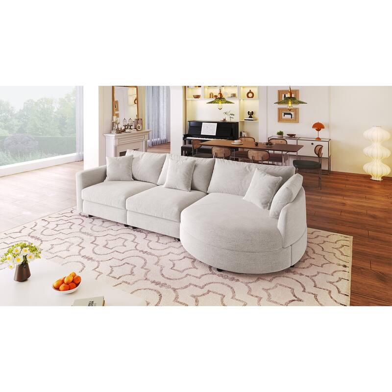 Roomfitters 105" Chenille Fabric 3-Piece Sectional Sofa, Modern Large L-Shaped Couch with Rounded Chaise for Living Room