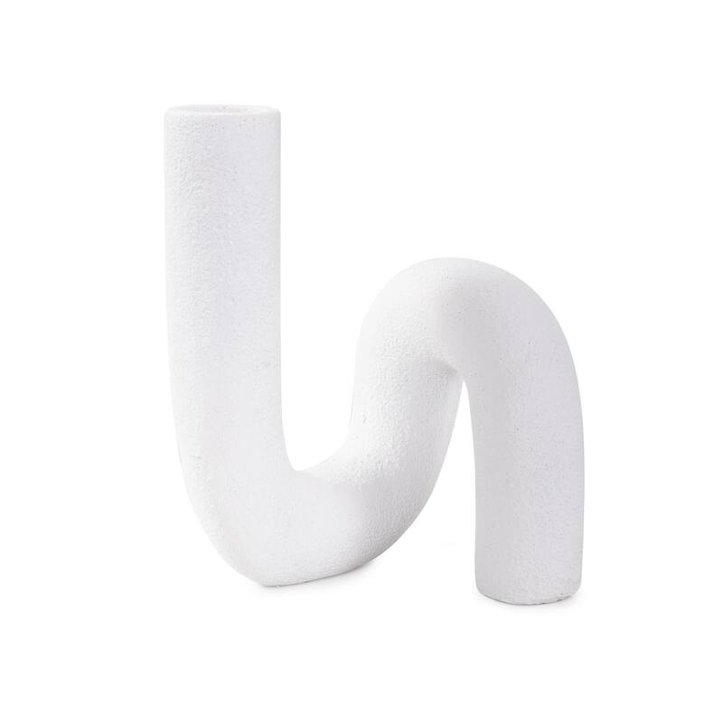 White Abstract Curved Tube Vase Tall