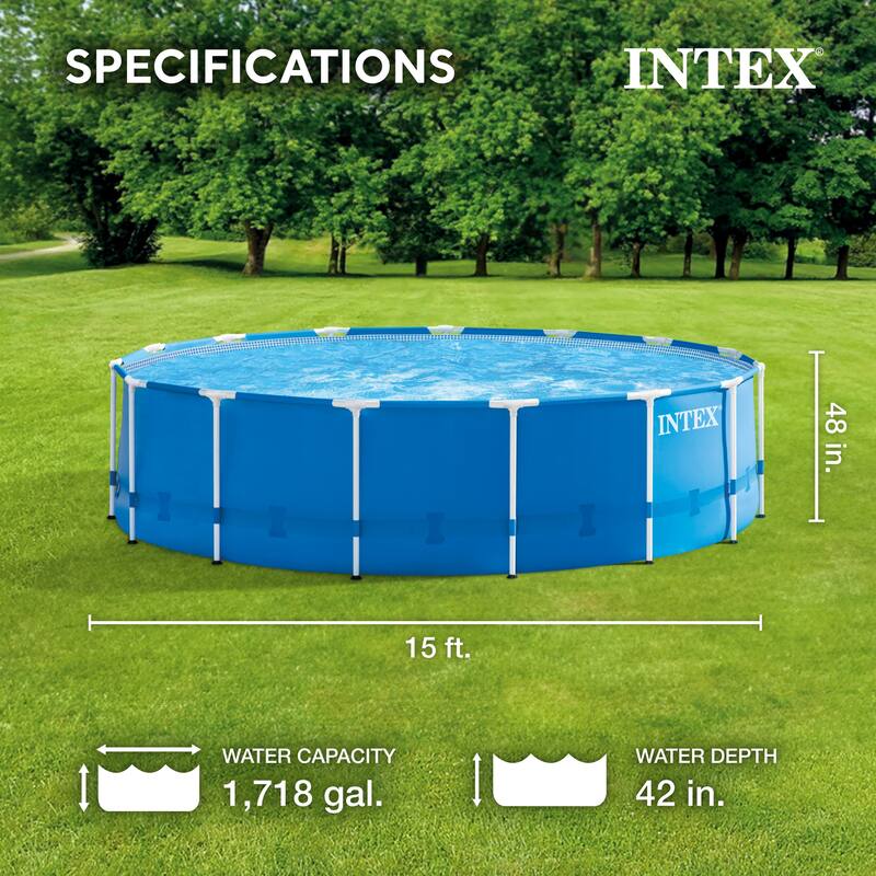 Intex 28241EH 15ft x 48in Metal Frame Above Ground Pool Set with Pump & Cover - 53