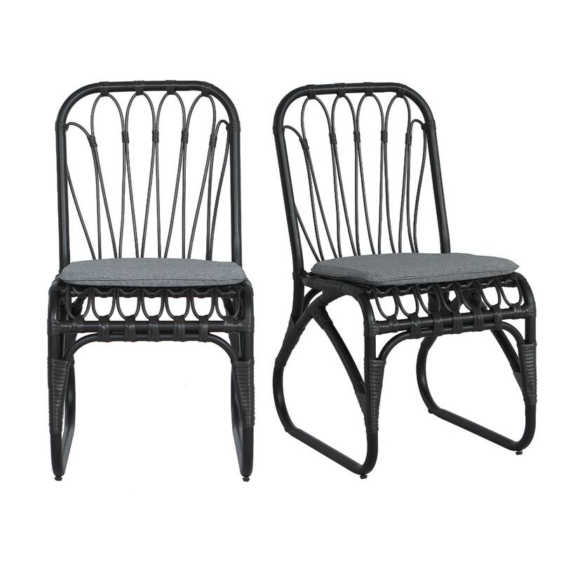Outdoor Pe Wicker Dining Chairs With Washable Cushion Set Of 2 (Excluding the table)