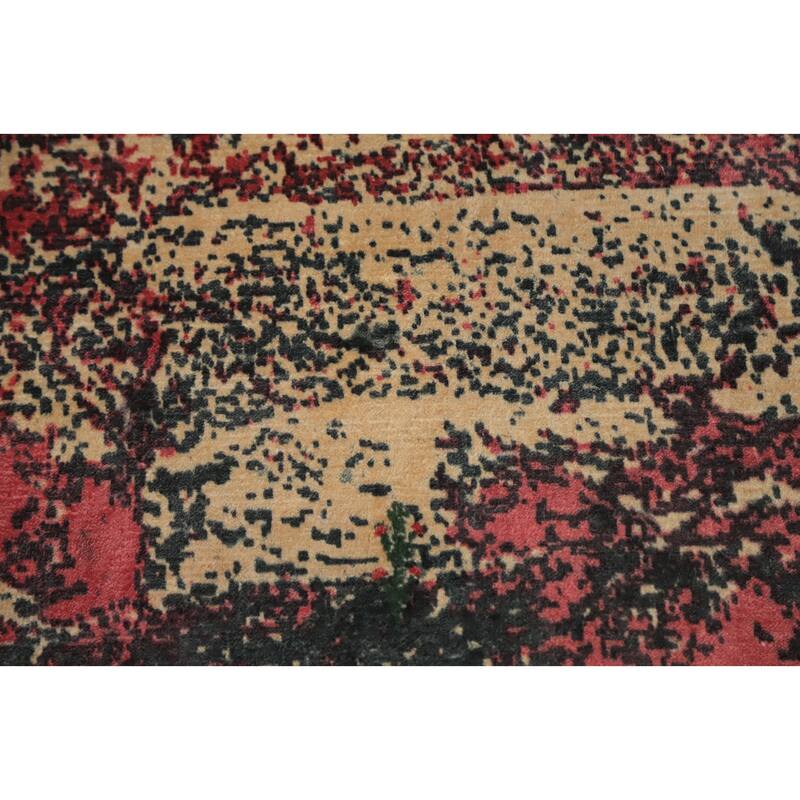 Hand Knotted Oriental Viscose Silk Carpet Modern All-Over Pink Abstract Area Rug - 7' 6'' X 5' 4''