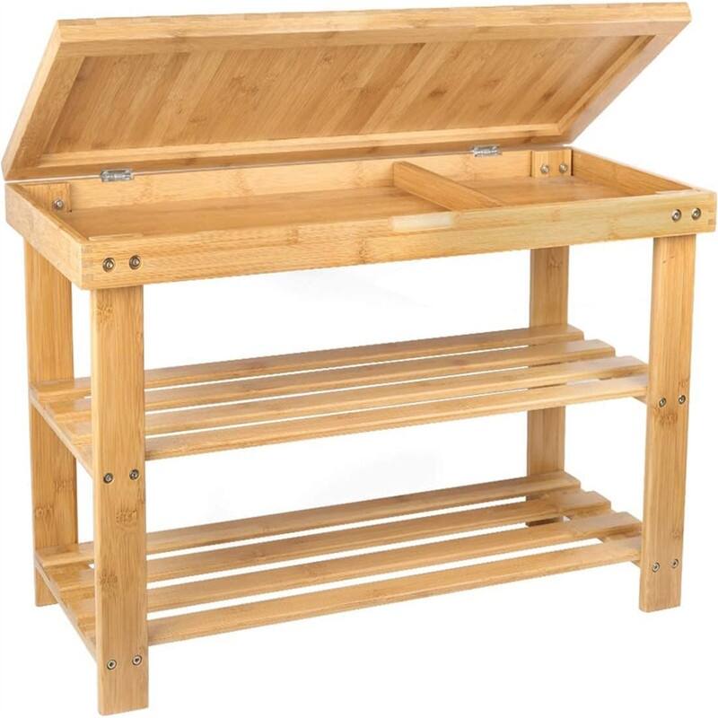 Shoe Rack Bench for Entryway - 18"D x 27.5"W x 11"H - Natural