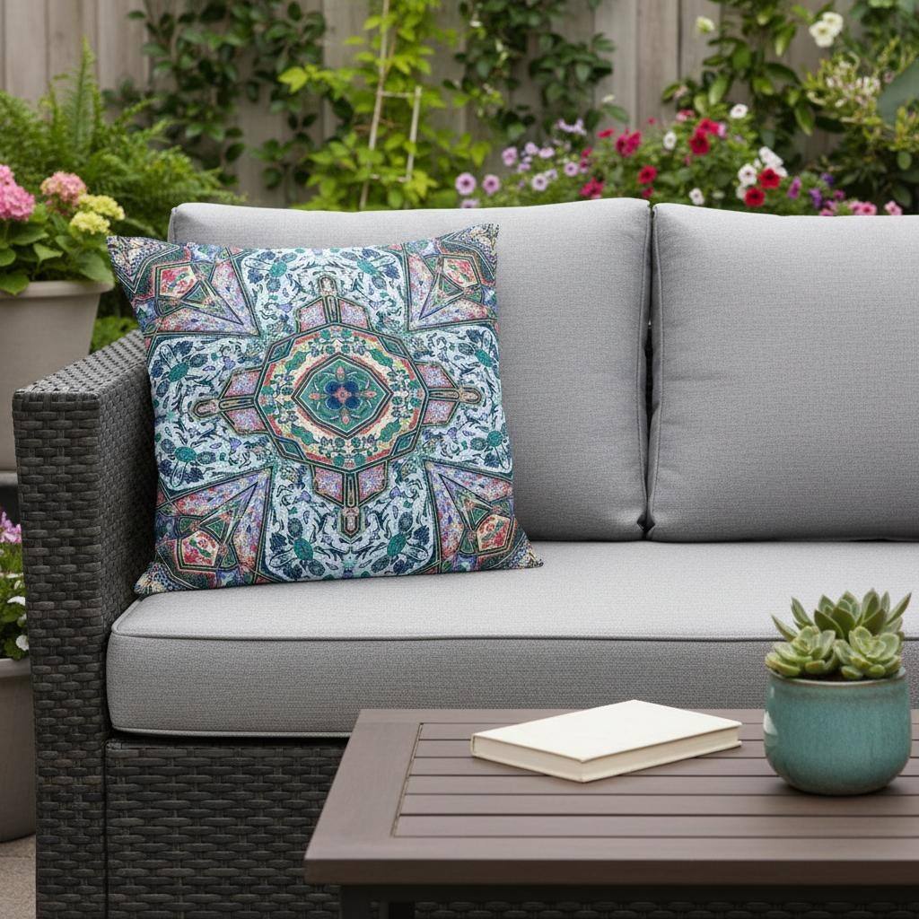 HomeRoots Set of Two 16" X 16" Blue and Pink Blown Seam Floral Indoor Outdoor Throw Pillow - 16.00' X '16.00' X '5.00