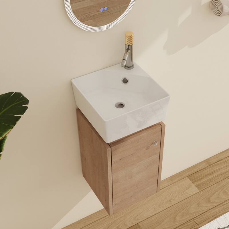 Malwee 12" Floating Bathroom Vanity, Mini Wall Mounted Bathroom Vanity with Ceramic Sink and Soft Close Door