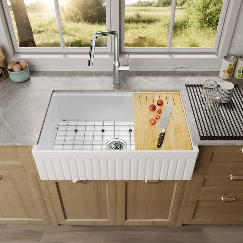 Pillar 33 Inch Kitchen Farmhouse Fireclay Workstation Sink