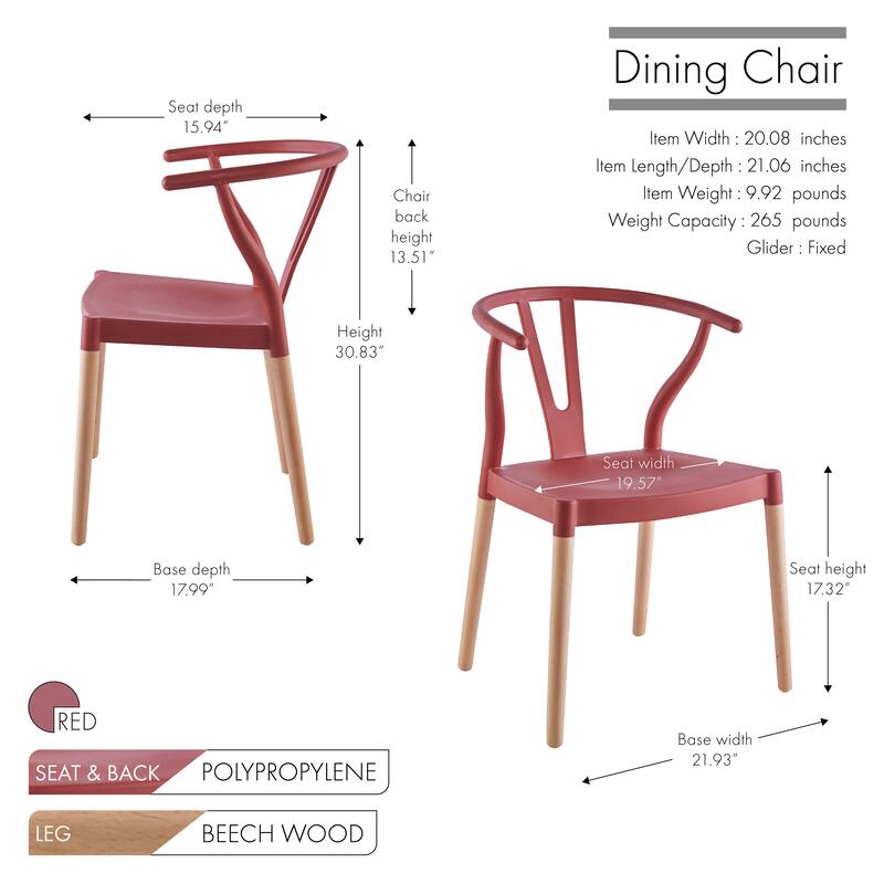 Porthos Home Lyra Plastic Dining Chairs with Beechwood Legs, Set of 2