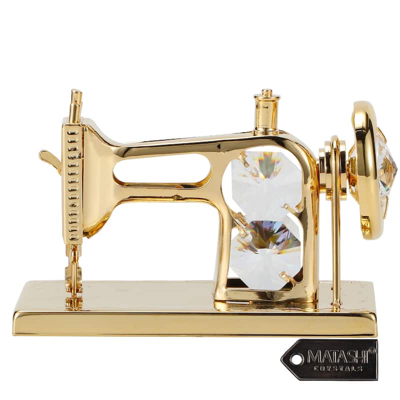 Matashi Home Decorative Showpiece 24K Gold Plated Crystal Studded Sewing Machine Ornament