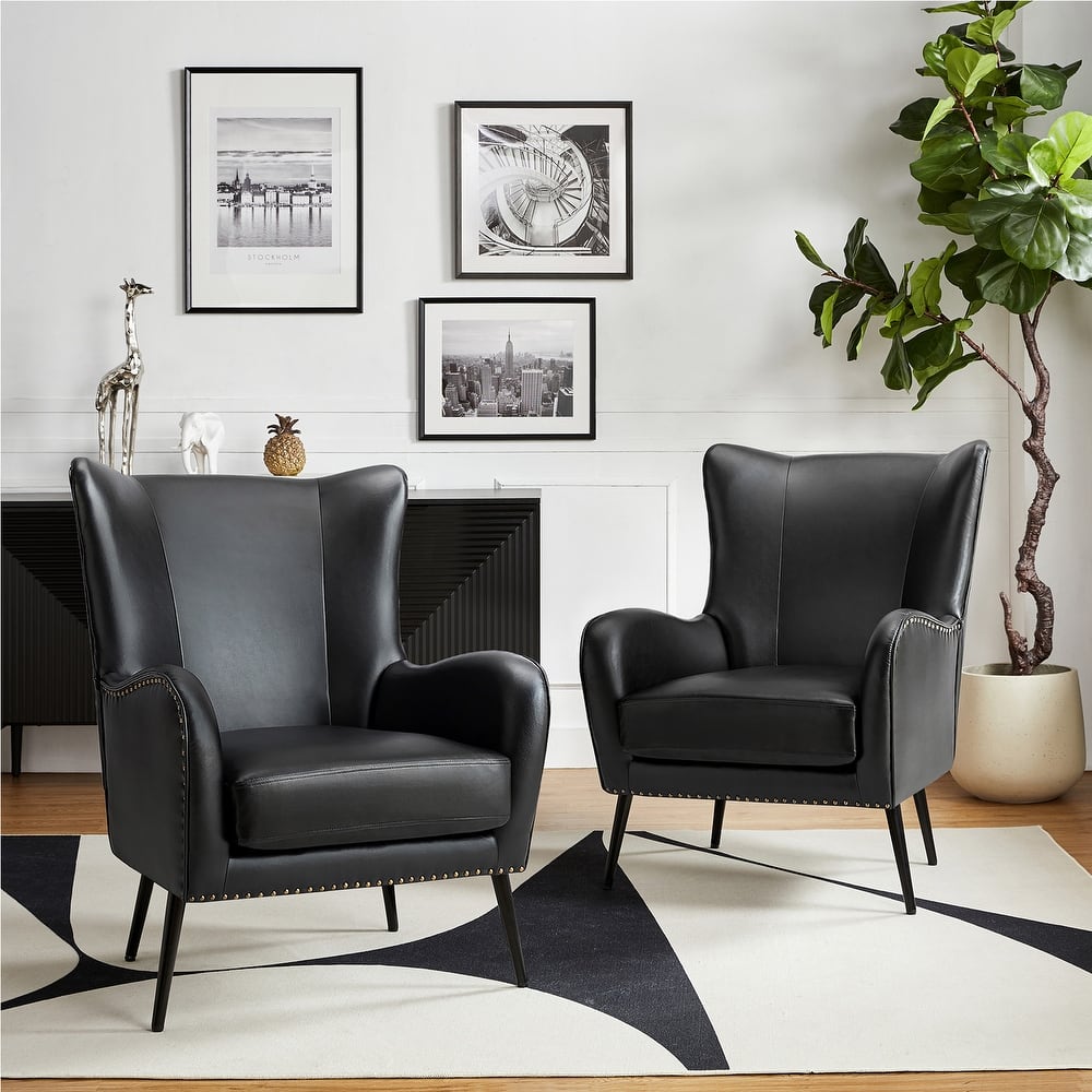 Invidiae Glam Faux Leather Wingback Armchair with Metal Legs Set of 2 by HULALA HOME