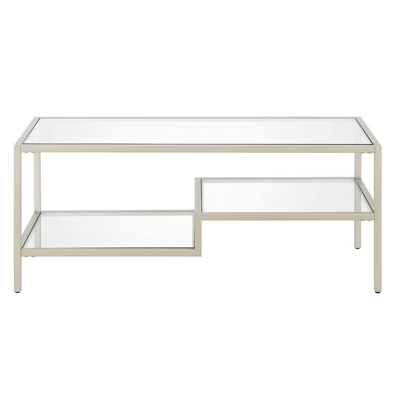 45" Contemporary Rectangular Glass Coffee Table with 2 Storage Shelves for Living Room - 45"L x 22"W x 17"H