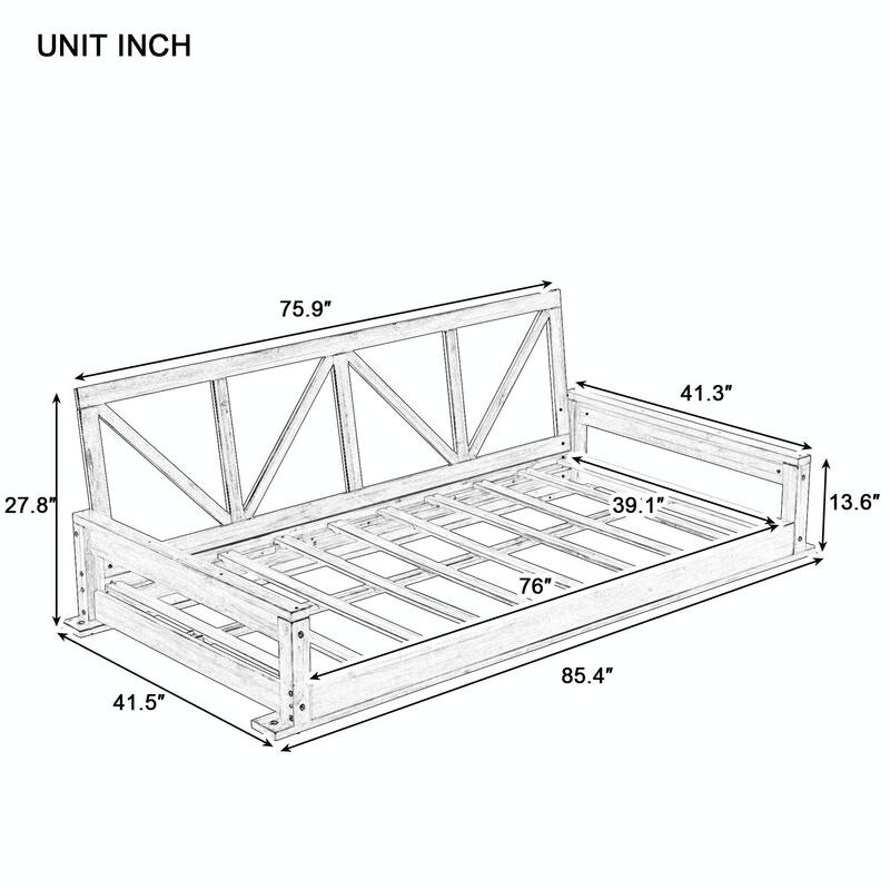 Twin Size Patio Swing Bed Modern Porch Swing Hanging Bed Frame with 16.4ft Hemp Ropes