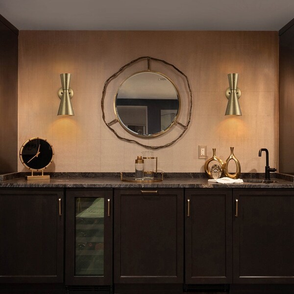2-Light Mid-century Double Cone Hourglass Wall Light - Brass