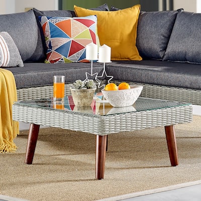 Bayden Grey All-weather Wicker Square Coffee Table with Glass Top by Havenside Home