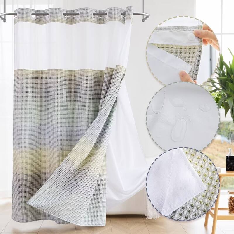 No Hook Waffle Weave Shower Curtain with Snap-in Liner