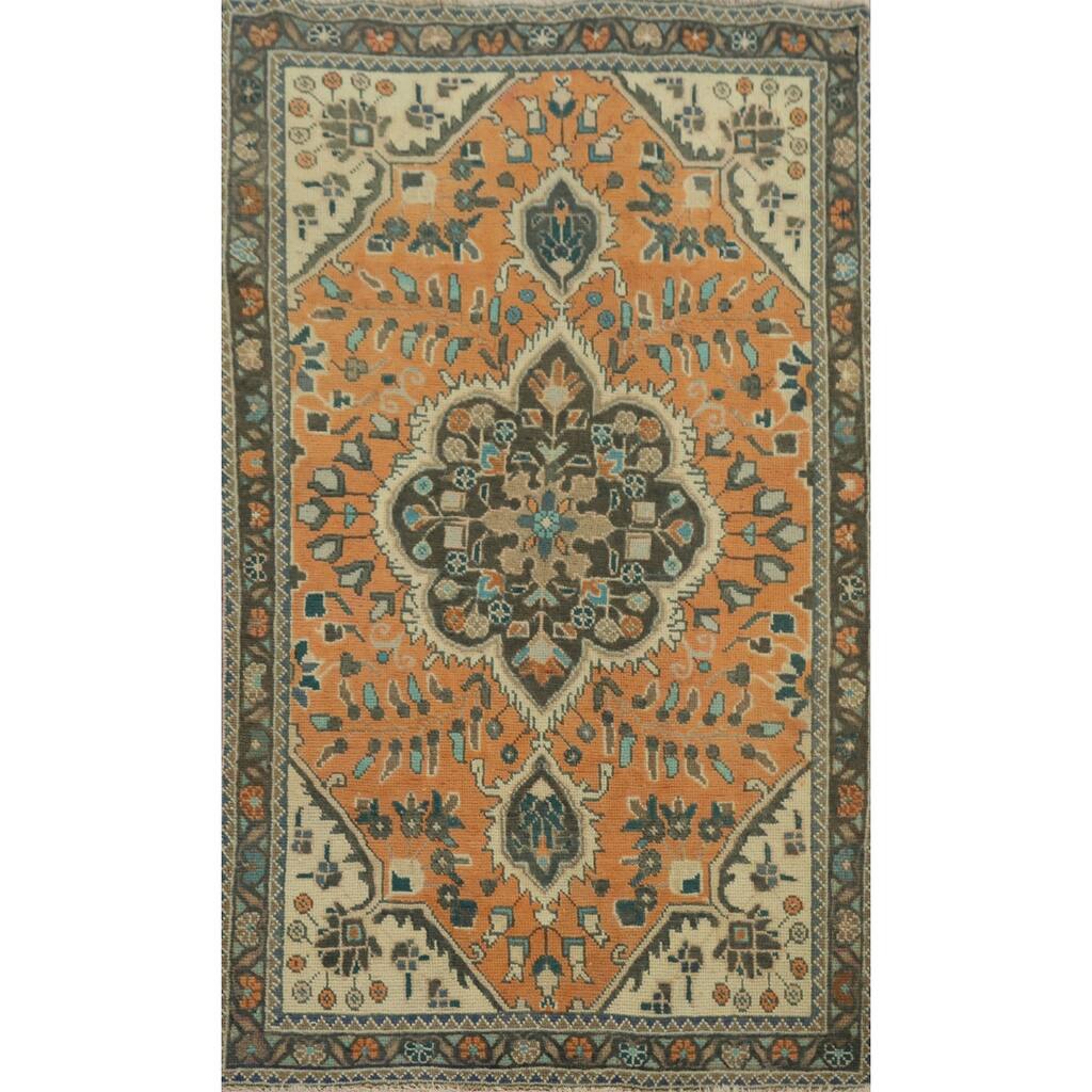 Hand Knotted Oriental 100% Wool Carpet Traditional Floral Oranges & Rust Tabriz Area Rug - 5' 1'' X 3' 2''