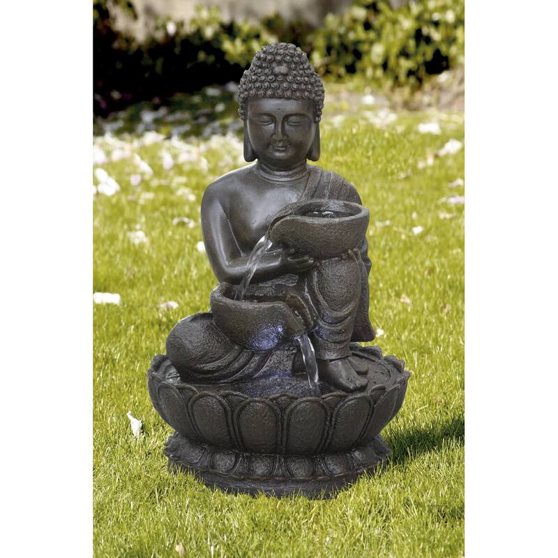 13.75" LED Lighted Sitting Buddha Fountain Tabletop Decoration