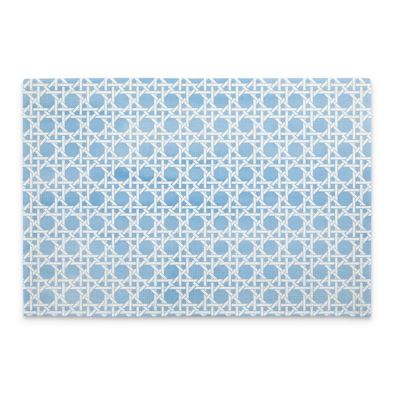 French Blue Cane 4-Pack Poly-Cotton Blend Placemats Manufactured in The USA Machine Washable Dryer Safe - Set of 4 - Multi