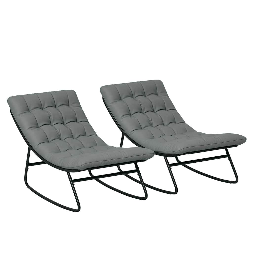 2 Pieces Outdoor Rocking Chairs with Thick Cushions, Outdoor Patio Rocker Set with Mesh Deep Seats, Steel Frame
