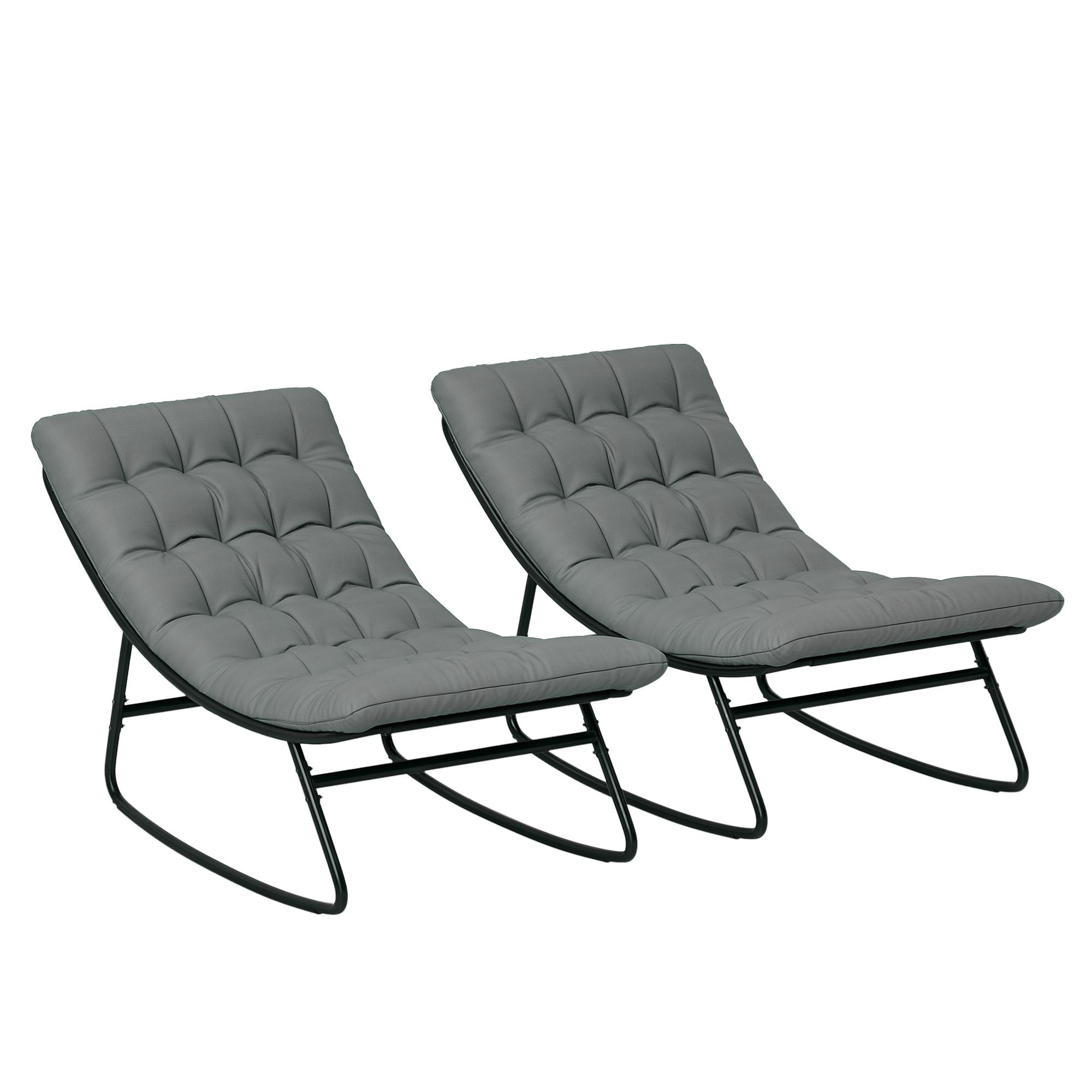 2 Pieces Outdoor Rocking Chairs with Thick Cushions, Outdoor Patio Rocker Set with Mesh Deep Seats, Steel Frame
