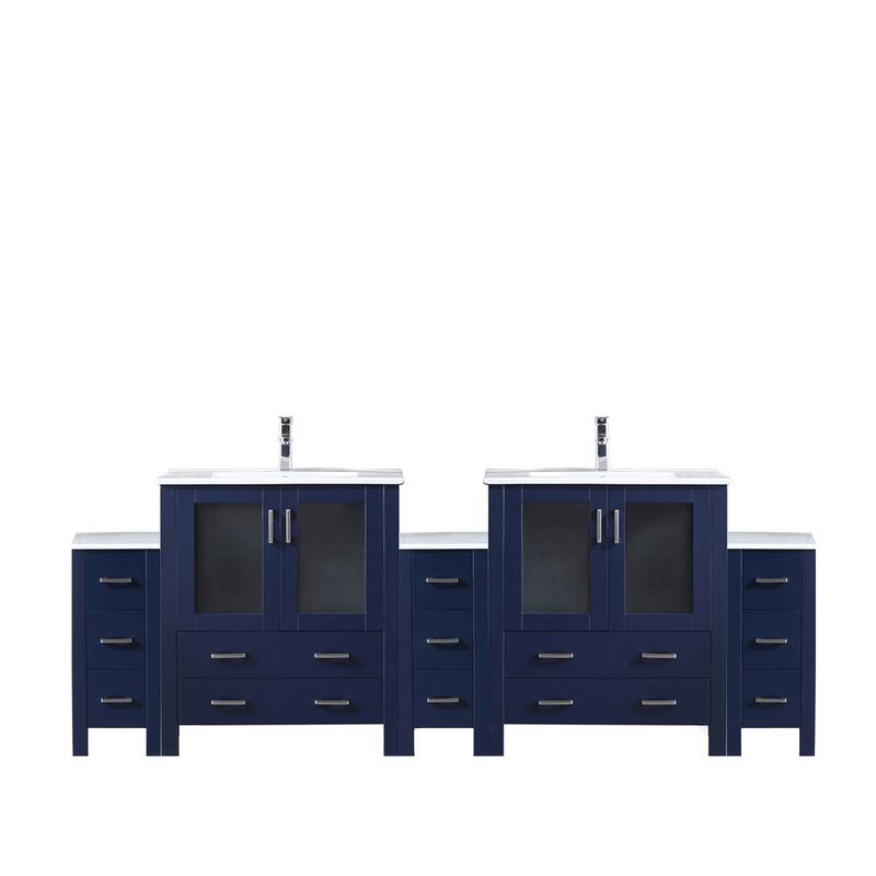 Volez Bath Vanity with Side Cabinets, Ceramic Top & Sink - 96 inch - Navy Blue
