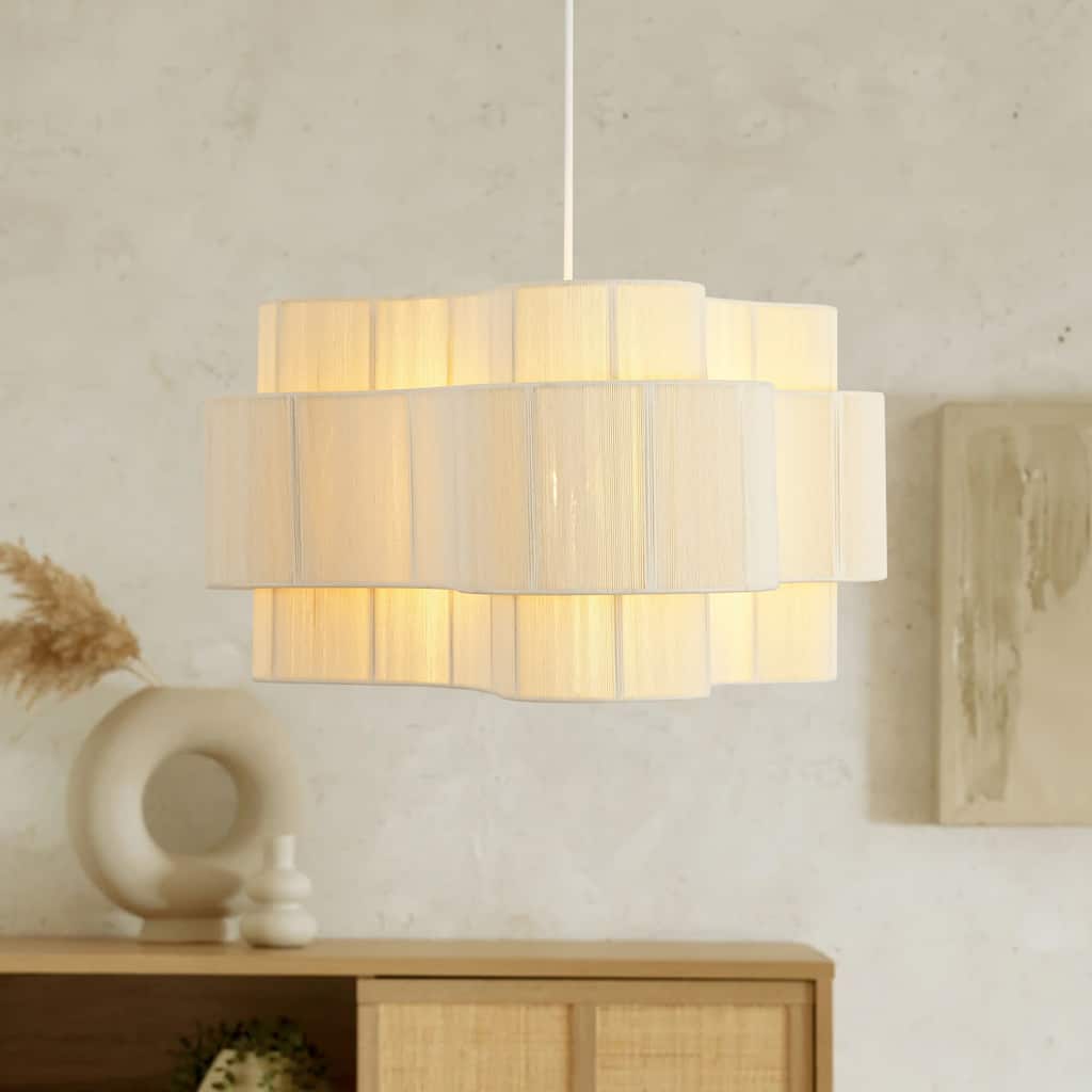 1-Light Bohemian Coastal Hand-Woven Off-White Cotton Thread Drum Chandelier for Bedroom, Porch