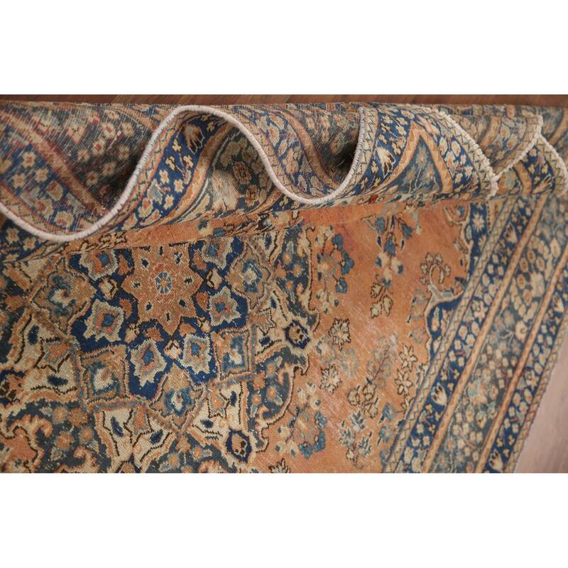 Hand Knotted Oriental 100% Wool Carpet Traditional Medallion Oranges & Rust Mashad Area Rug - 9' 4'' X 6' 4''
