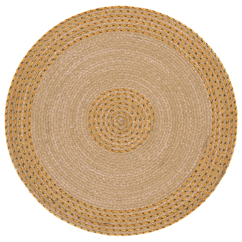 SAFAVIEH Handmade Braided Carmele Wool Rug - 3' Round - Natural/Gold