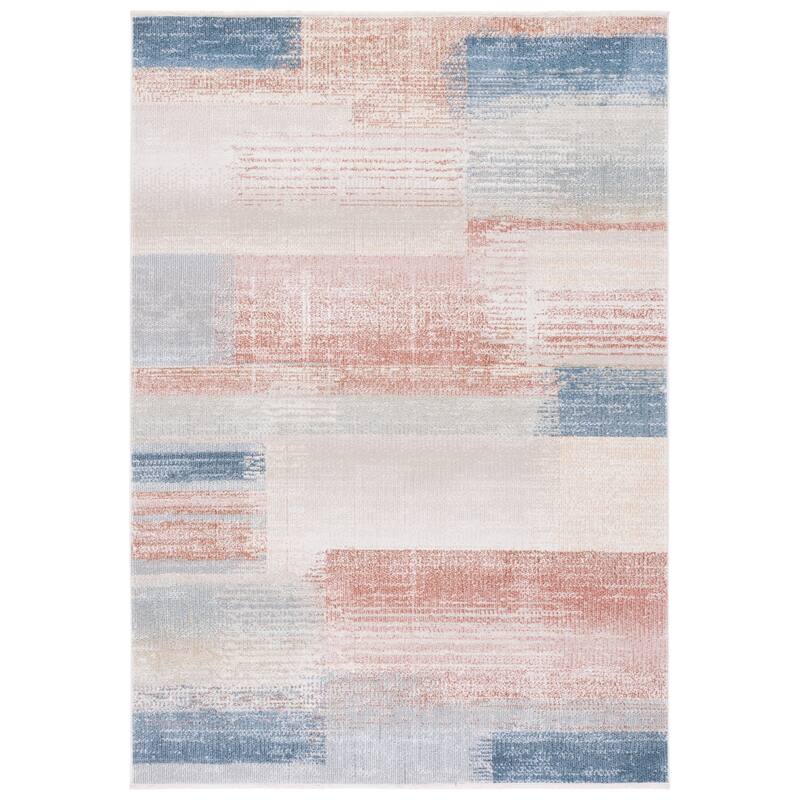 SAFAVIEH Blair Machine Washable Akkie Slip Resistant Contemporary Rug - 6'7" Square - Beige/Blue Rust