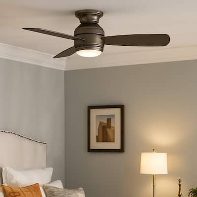 Fanimation Studio Collection Level 44 inch Matte Greige Flush Mount Ceiling Fan with LED Light and Wall Control