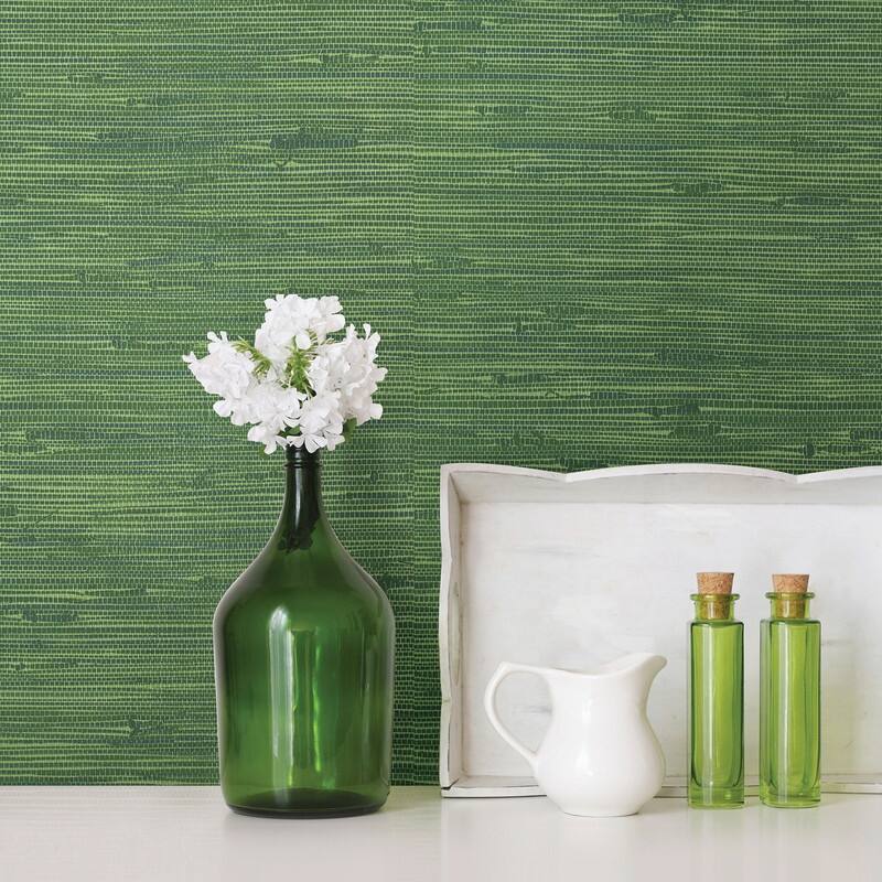 Brewster Brewster Fiber Green Faux Grasscloth Wallpaper - 20.5in x 396in x 0.025in