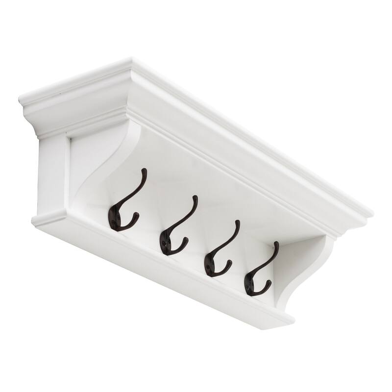 HomeRoots 51" White Solid Wood Eight Hook Wall Mount Coat Rack