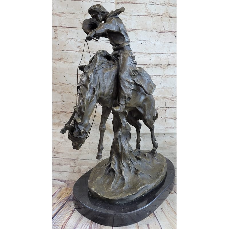 Western Decor Cowboy On Bucking Bronco Buster Horse Sculpture Statue