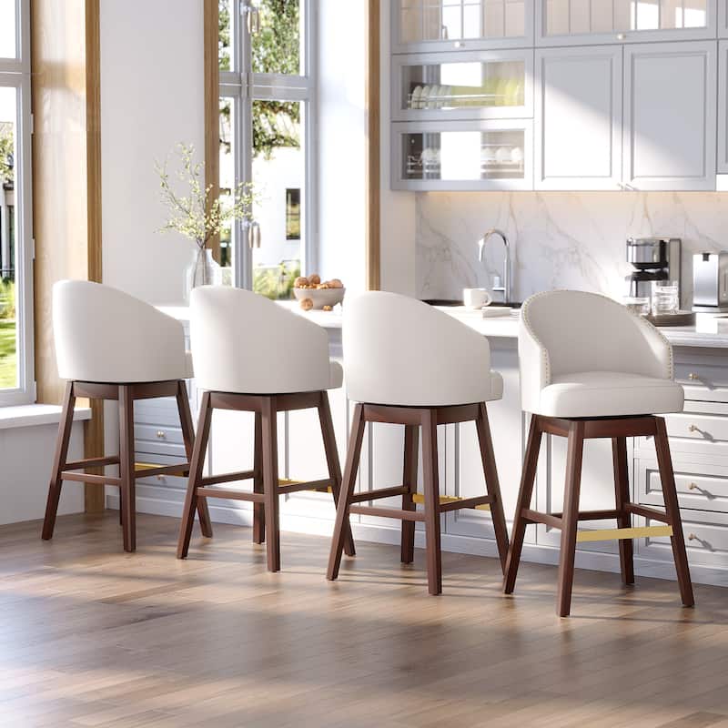 26.4"/31.9"H Height Upholstered Solid Wood Swivel Bar Stools