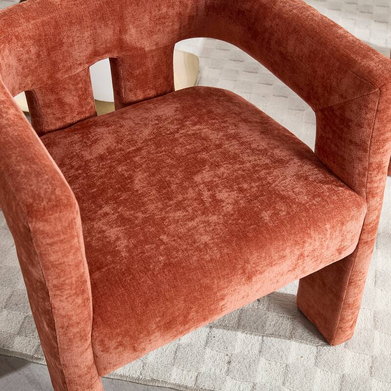 Chenille Fabric Upholstered Barrel Chair Set of 2 with Solid Wood Frame and Ergonomic Back Support