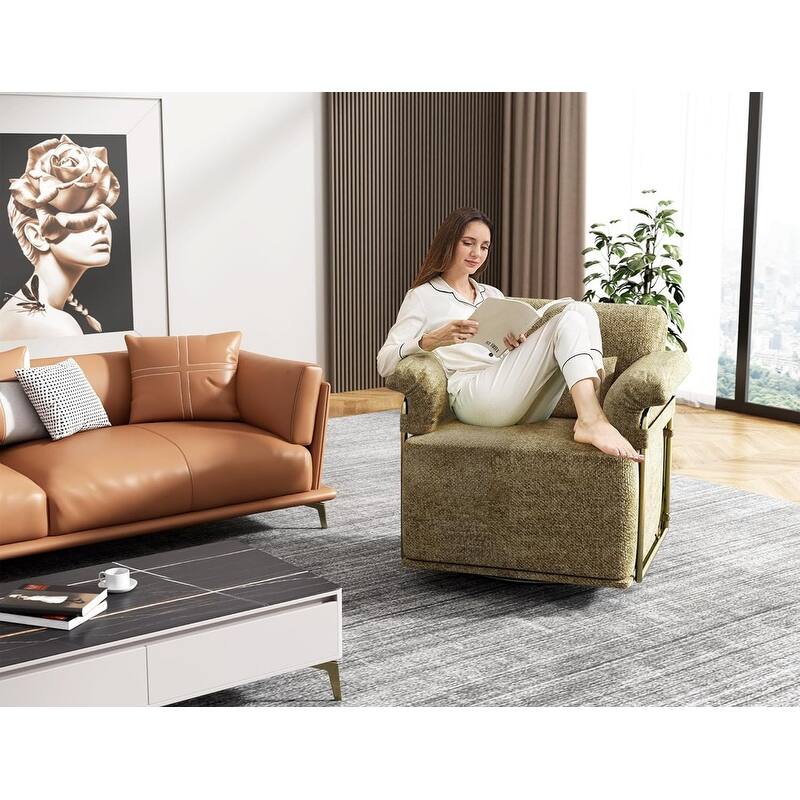 360 Degree Square Swivel Accent Sofa Chair with Gold Metal Legs