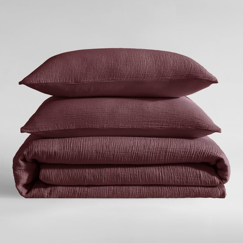 Calvin Klein Washed Texture Solid Cotton Duvet Cover Set